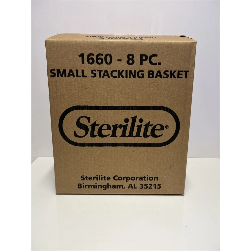 8 Pack Sterilite Small Stacking Storage Basket with Comfort Grip Handles, White